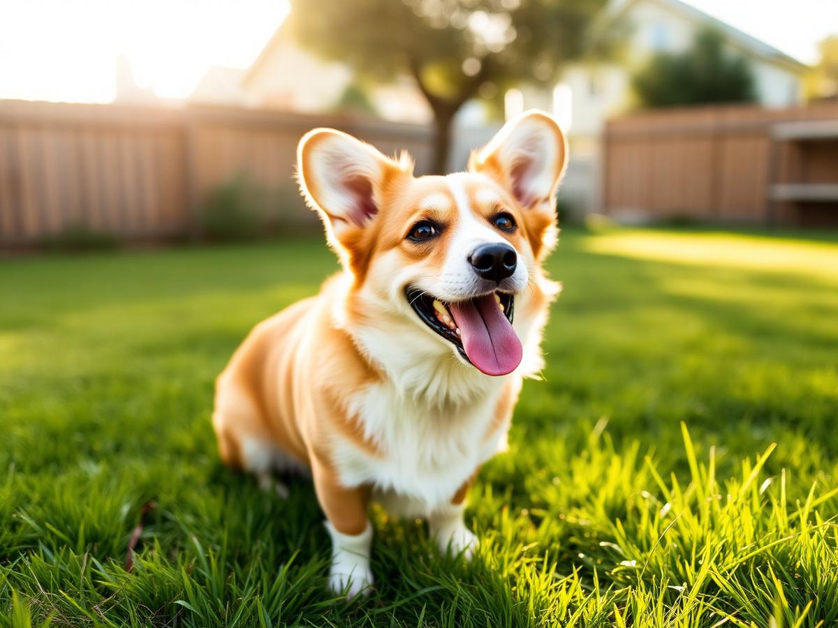 Corgi in a sunny yard